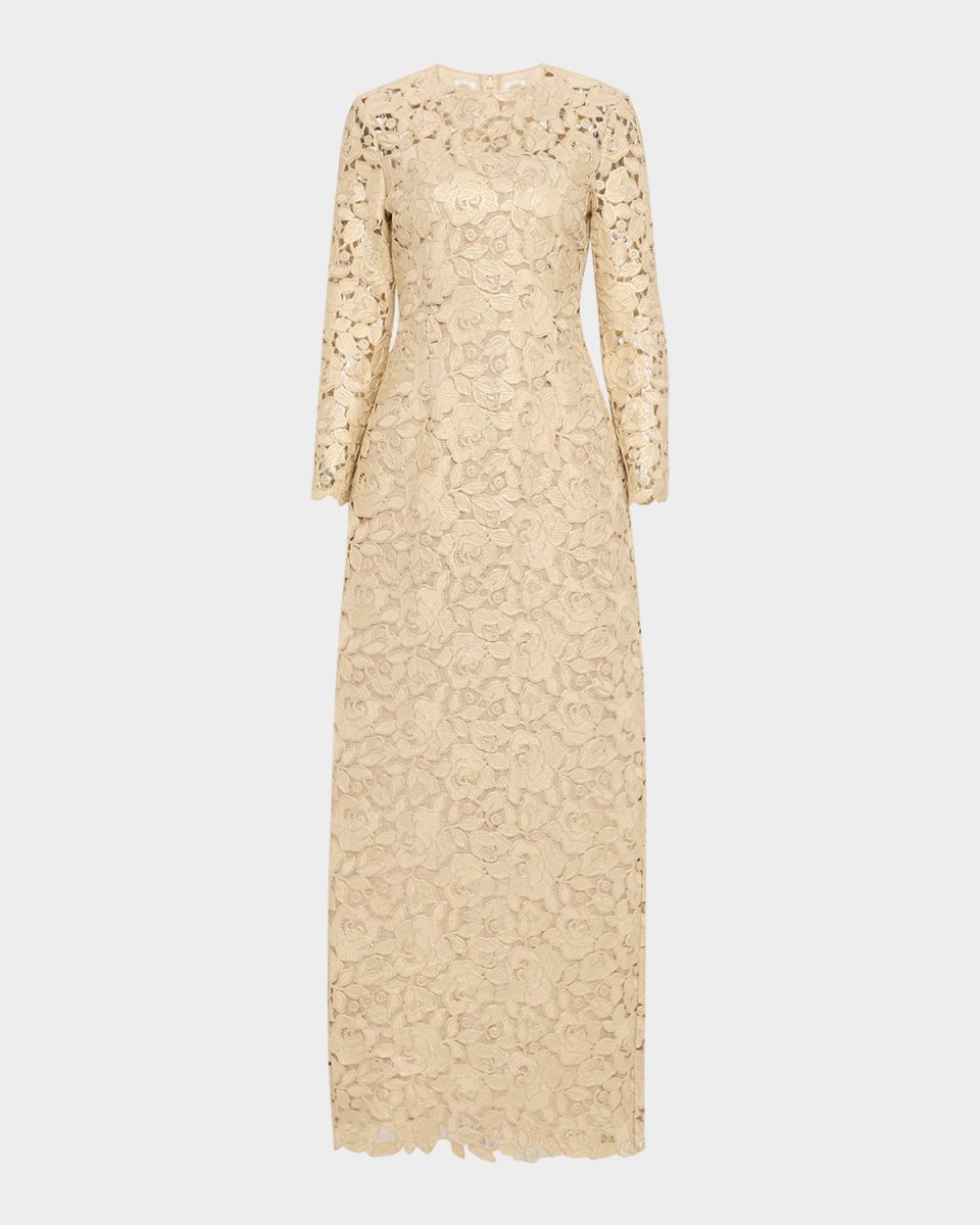 Crystal Rose Guipure Long-Sleeve Gown